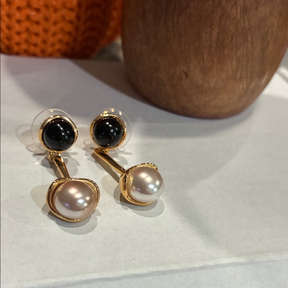 Bottega Veneta  Gold and Black Pearl Drop Earrings